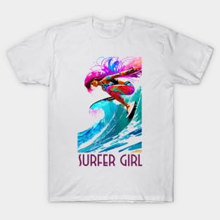 surfer girl, beach surf, wave riding, v1 T-Shirt